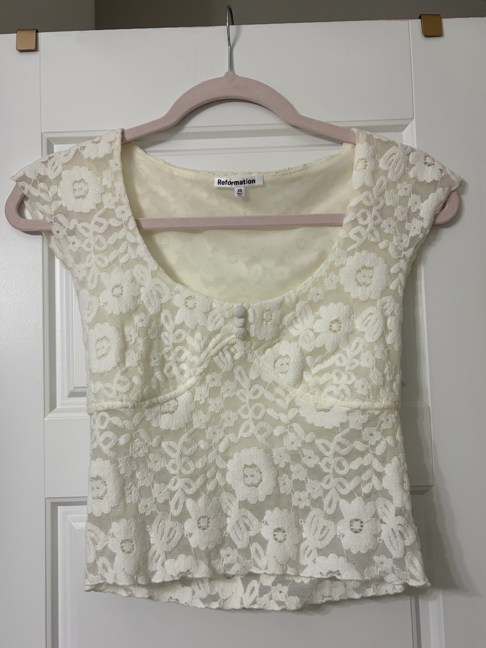 Reformation White Floral Lace Hendrix Knit Top X-Small - Picture 2 of 5